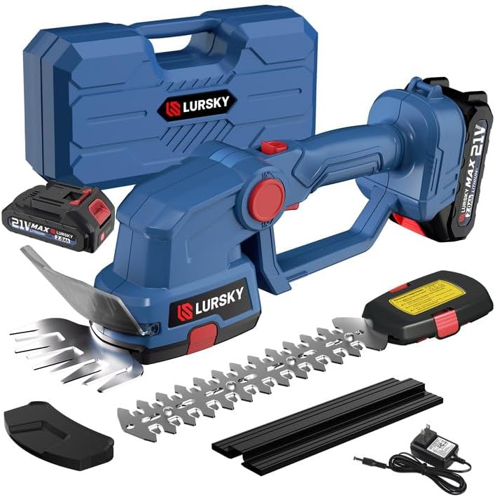 Photo 1 of Cordless Hedge Trimmer with Battery 2.0Ah - 2-in-1 21V Grass Shears Handheldwith 2 PCS Rechargeable Battery, Electric Shrub Trimmer Kit for Garden, Yard and Lawn, Charger Included