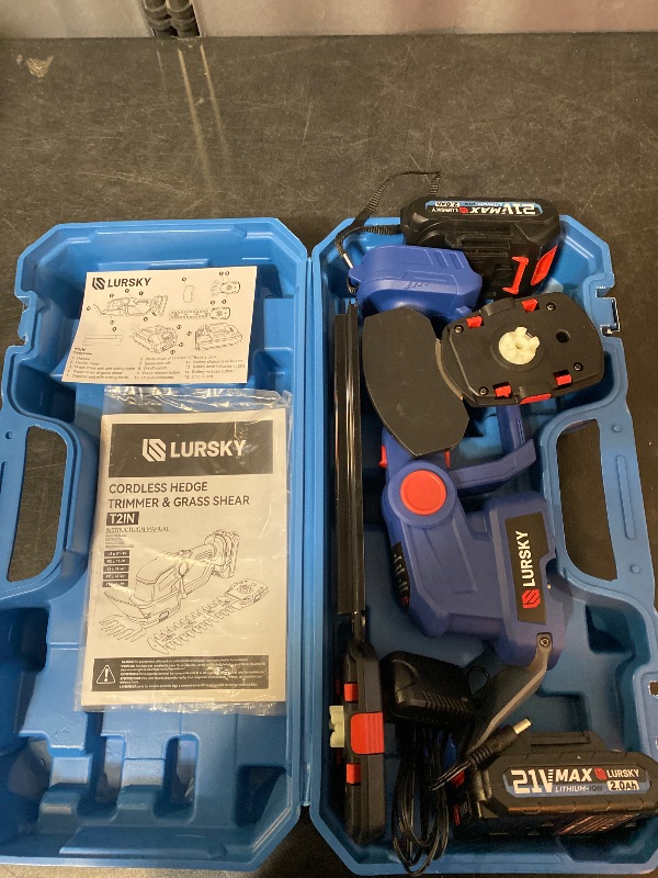 Photo 1 of Cordless Hedge Trimmer with Battery 2.0Ah - 2-in-1 21V Grass Shears Handheldwith 2 PCS Rechargeable Battery, Electric Shrub Trimmer Kit for Garden, Yard and Lawn, Charger Included