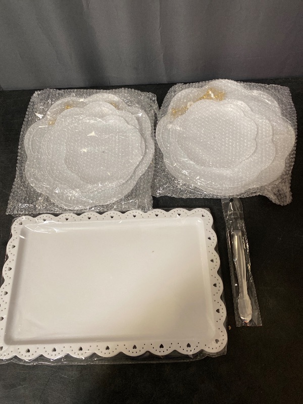 Photo 1 of 6 Pieces Cupcake Stand Set with 2 x 3 Tier Cupcake Stands, 3 x Appetizer Trays, 1x Tongs, Dessert Table Display Set for Wedding Birthday Baby Shower Tea Party (Round)