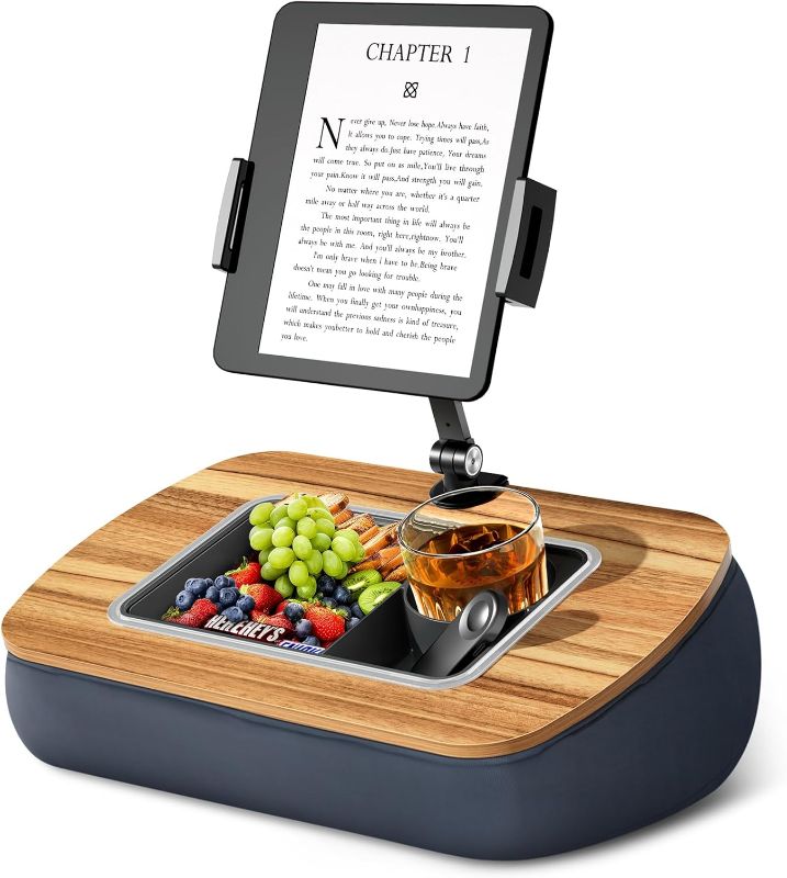 Photo 1 of Lap Beanbag Tablet Pillow Stand,Adjustable iPad Holder with Snack Bowl,360° Rotating Clip for 4.7-13" Kindle,Phone,Tablet.Ideal for Hands-Free Reading and Relaxation on Bed,Couch,Recliner,Gray