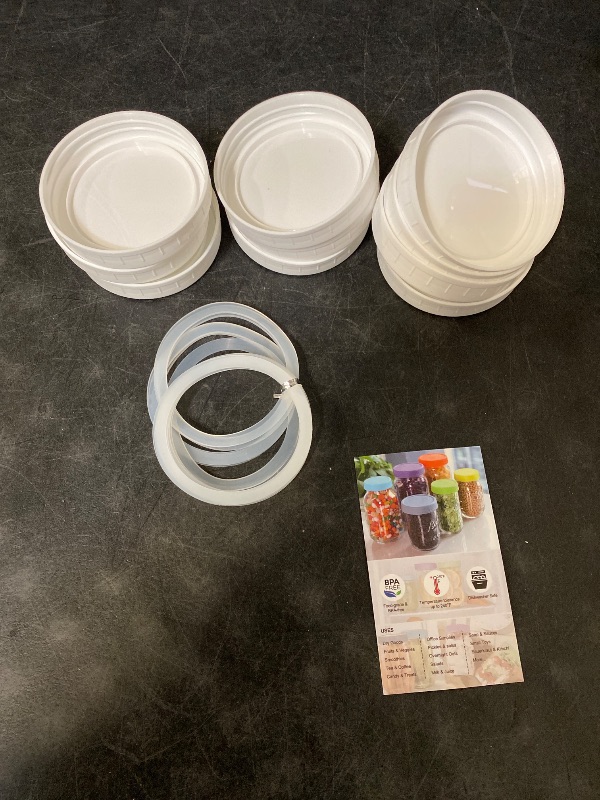 Photo 1 of  [10 Pack] WIDE Mouth Mason Jar Lids for Ball, Kerr and More - White Plastic Storage Caps for Mason/Canning Jars - Leak-Proof, Dishwasher Safe & Food Grade