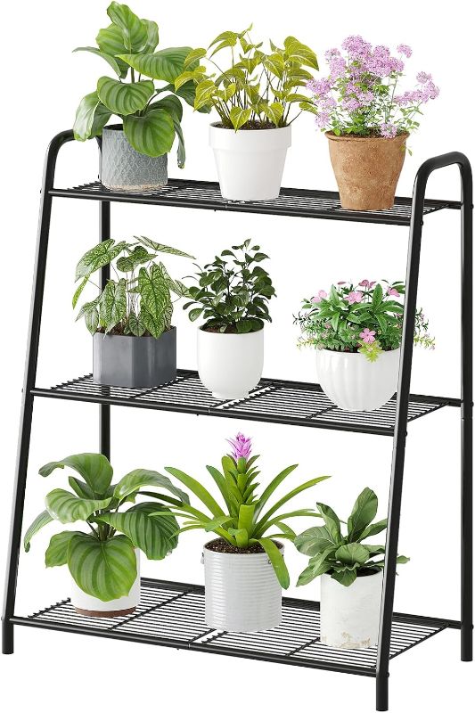 Photo 1 of 3-Tier Corner Plant Stand Indoor Outdoor , Metal Plant Shelf Black Large Heavy Duty Plant Rack Flower Pot Stand (Black)