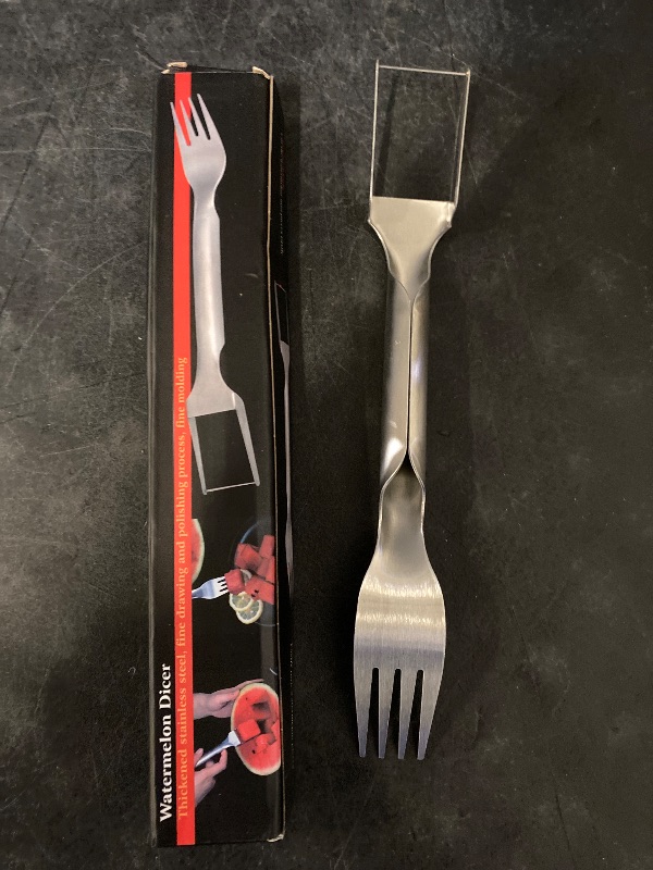 Photo 1 of 2Pcs Watermelon Fork Slicer Cutter, Stainless Steel 2-in-1 Watermelon Fork Slicer, Portable Watermelon Fork Watermelon Cutter Slicer Tool Fruit Forks Slicer for Home Party Camping Kitchen Gadget
