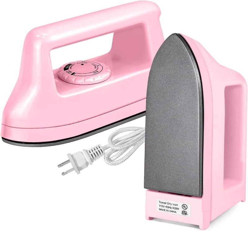 Photo 1 of Mini Iron for Crafts Quilting, Travel Iron Household Iron Easy Iron Supplies Mini Electric Iron, Mini Heat Press Machine Sewing Sachine (Pink)