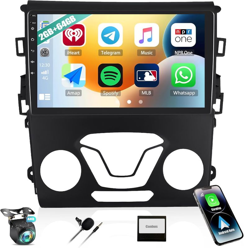 Photo 1 of 2G+64G Car Stereo for Ford Fusion Radio 2013 2014 2015 2016 with Wireless CarPlay Android Auto Android 13 Head Unit 9" Touch Screen Car Radio with Bluetooth RDS FM WIFI GPS Navigation HD Backup Camera
