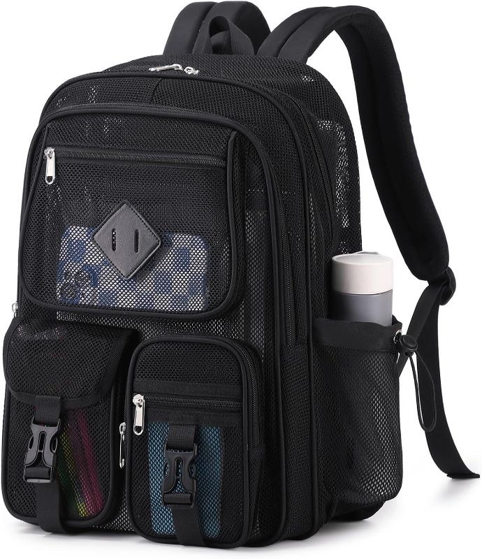 Photo 1 of Mesh Backpack for School Heavy Duty See Through Net Bookbag Girls Boys Semi-Transparent Net Back Pack for Beach, Swimming, Sports, Work, Travel (Black)