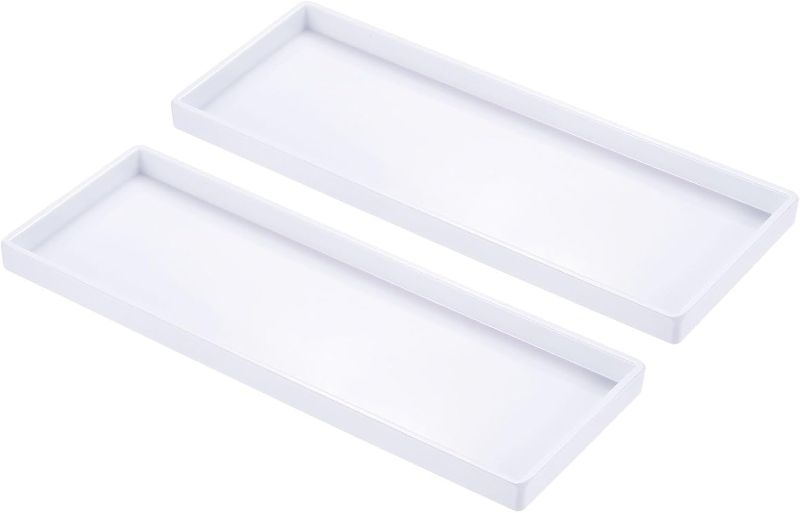 Photo 1 of 13x5 Fast Food Tray, 2 Pack Plastic Reusable Multi-Purpose Rectangle Serving Tray Smooth Surface for Restaurant Home Kitchen, White