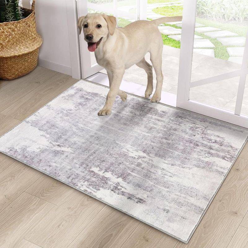 Photo 1 of Door Mat, Front Indoor Door Mat Faux Wool Non-Slip Entryway Rug Absorbent Abstract Throw Rug for Indoor Entrance Hallway Laundry Room, High Traffic Areas, 20X32 Inches, Gray Washable