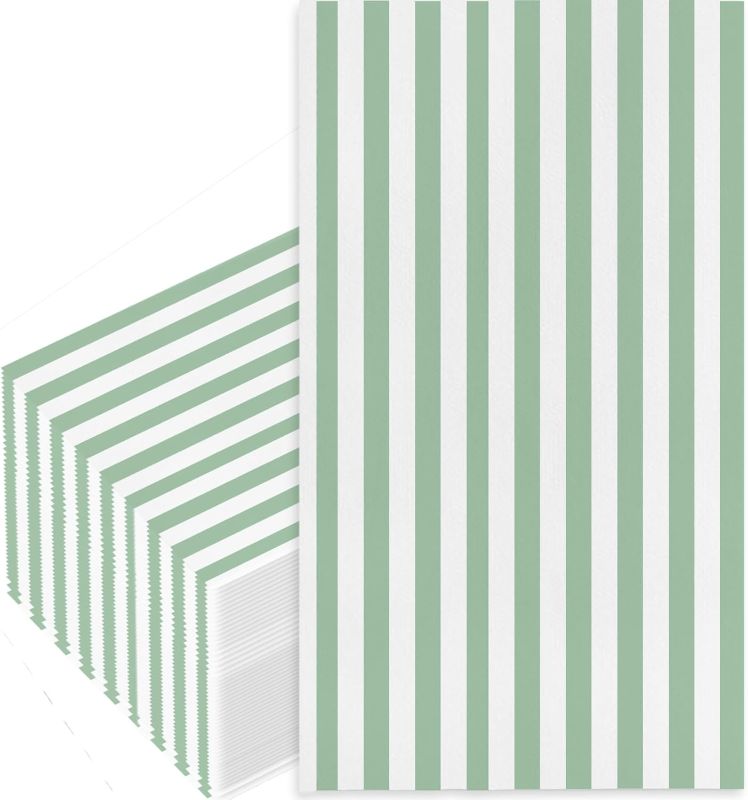 Photo 1 of 100ct Sage Napkins Green Striped Paper Napkins Decorative Dinner Napkin Guest Hand Towels for Bathroom Sage Wedding Shower Green Napkins Ticking Stripes Decorative Pastel Boho Napkin