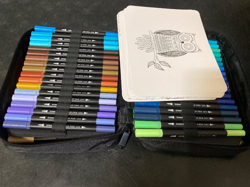 Photo 1 of Art Supplier Dual Brush Markers Pens, 110 Artist Coloring Marker Set, Fineliner & Brush Tip Pen with Premium Case for Adults Coloring Books & Journal, Drawing, Doodlin