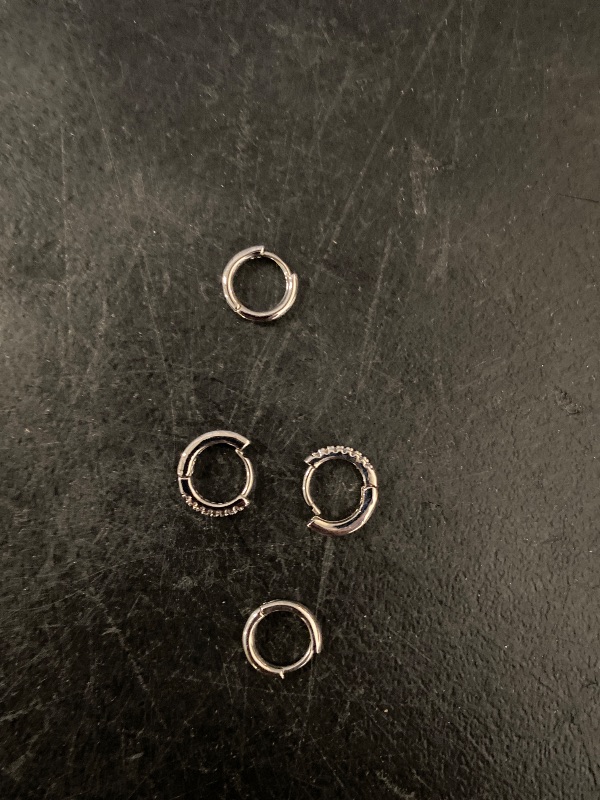 Photo 1 of 3 Pairs Small Hoop Earrings Set for Women, Silver Plated Huggie Hoop Earrings for Men, Tiny Cartilage Hypoallergenic Earring Set
