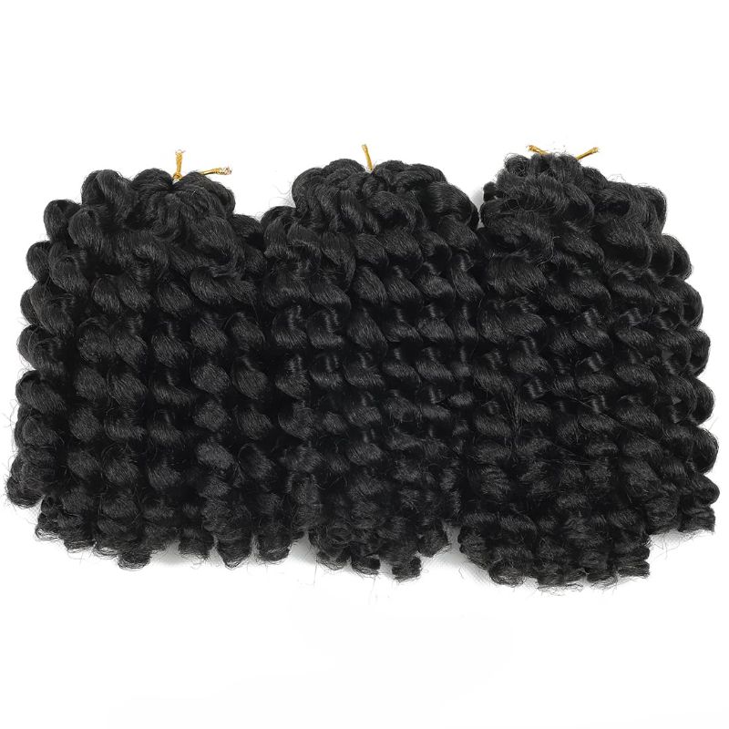 Photo 1 of Crochet Braids Hair 8 Inch Jamaican Bounce Wand Curl Crochet Hair Curly Bounce Crochet Braids Hair Extension Twist Crochet Hair (3 PCS, 1B)