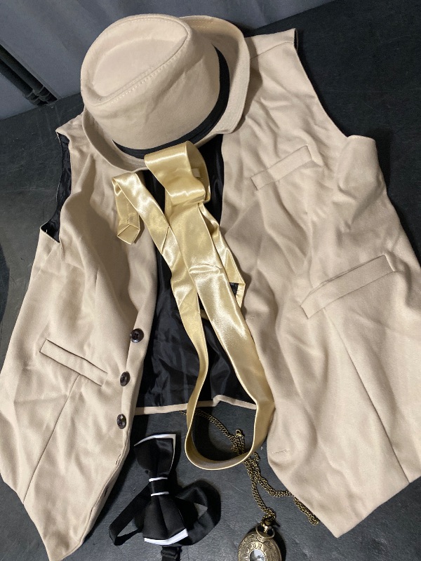 Photo 1 of 1920s Men Costume Accessories Outfit with Gangster Vest Hat Vintage Pocket Watch Bow Tie Suspenders Accessories