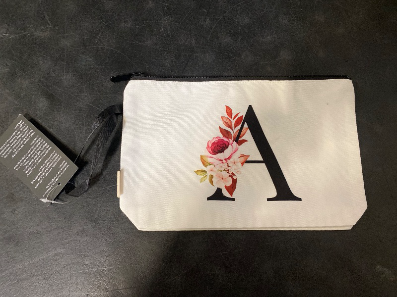 Photo 1 of A-Z Personalized Makeup Bag, Birthday Gifts for Women Mom, Gifts for Best Friend, Bride Bridesmaid Cosmetic bag (A, White)