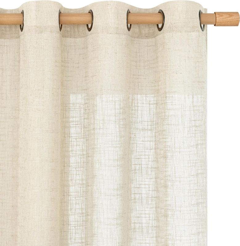 Photo 1 of 4 Pack Beige Linen Curtains 84 Inch Length 2 Panels for Living Room, Light Filtering Boho Window Treatments Semi Sheer Neutral Thick Drapes with Bronze Grommet for Bedroom/Farmhouse, 52 X 84 Inch