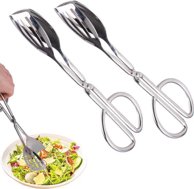 Photo 1 of 2 Pcs Serving Tongs, 10 Inch Buffet Tongs, Stainless Steel Kitchen Tong with Comfort Grip for Salads, Appetizers, Cake, Bread, Cooking, Party, Barbecue, Desserts, Ice