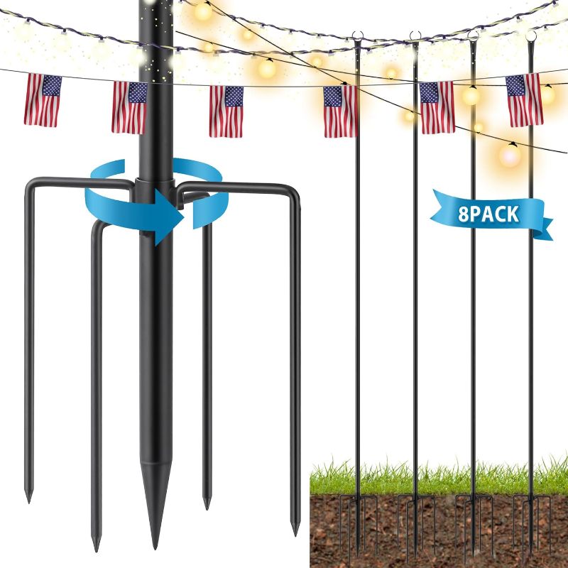 Photo 1 of 8 Pack String Light Poles Outdoor, 10 ft Metal Pole for String Lights, Poles for Outdoor String Lights on Deck, Garden Hanging String Light Poles for Backyard
