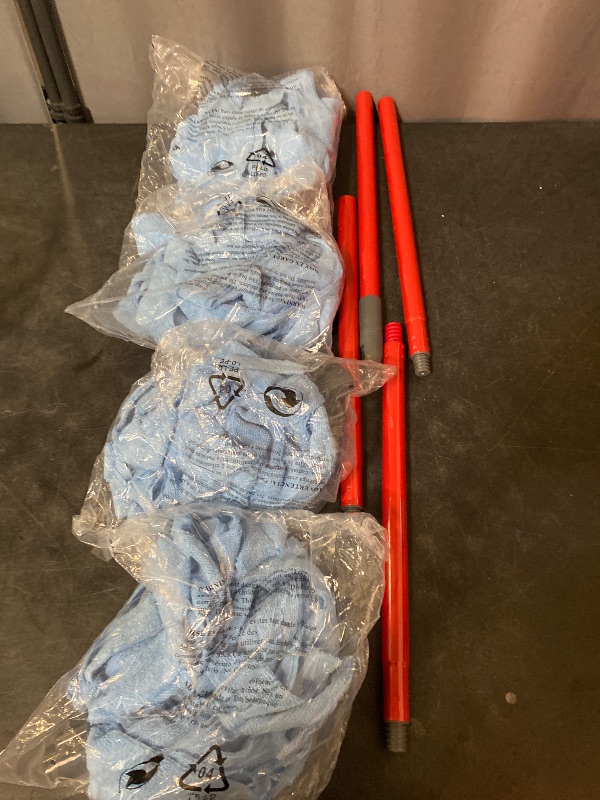 Photo 1 of  Microfiber Mop Cloth Heads Replacements: One Mop Handle with Four Blue Microfiber Cloth Mop Heads Compatible with All Standard US Threading Pole Mop Handle