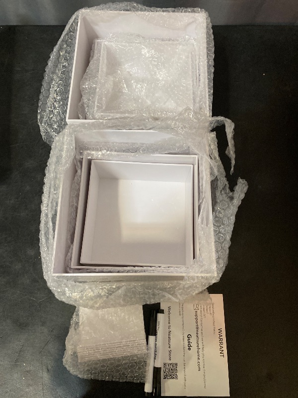 Photo 1 of 6 Pack Acrylic Risers for Display Acrylic Cube Boxes Risers Display Stands with Hollow Bottoms Decorative Stand for Jewelry Candy Table Decor 6 Sizes(White)