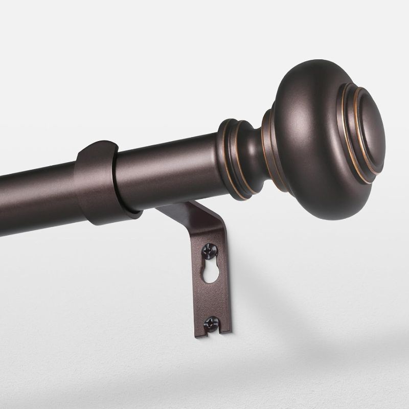 Photo 1 of Long Bronze Curtain Rods for Windows 66 to 120 Inch, Decorative Heavy Duty Single-Side Adjustable 1'' Antique Brown Curtain Rod, Vintage Rustic Metal Drapery Pole for Farmhouse Living Room