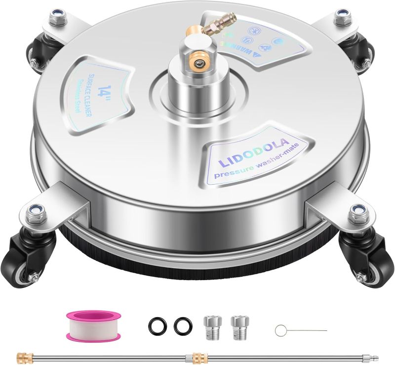 Photo 1 of 14" Pressure Washer Surface Cleaner with 4 Wheels - Stainless Steel Surface Cleaner for Pressure Washer Attachment for Concrete, Patio, Sidewalk, Deck and Driveways - PWS14