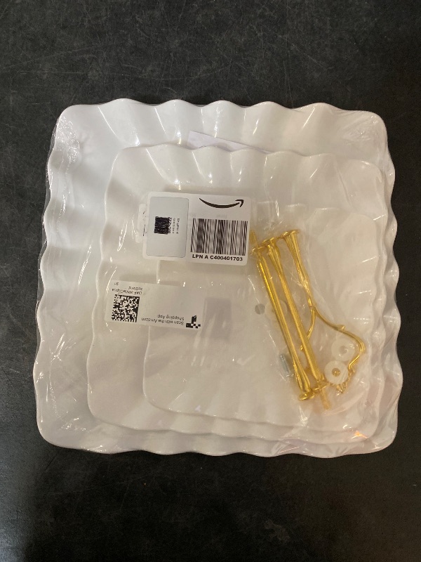 Photo 1 of 3 Tier Cupcake Stand, Plastic Tiered Serving Stand, Square Dessert Tray for Tea Party, Baby Shower and Wedding (Pure White)