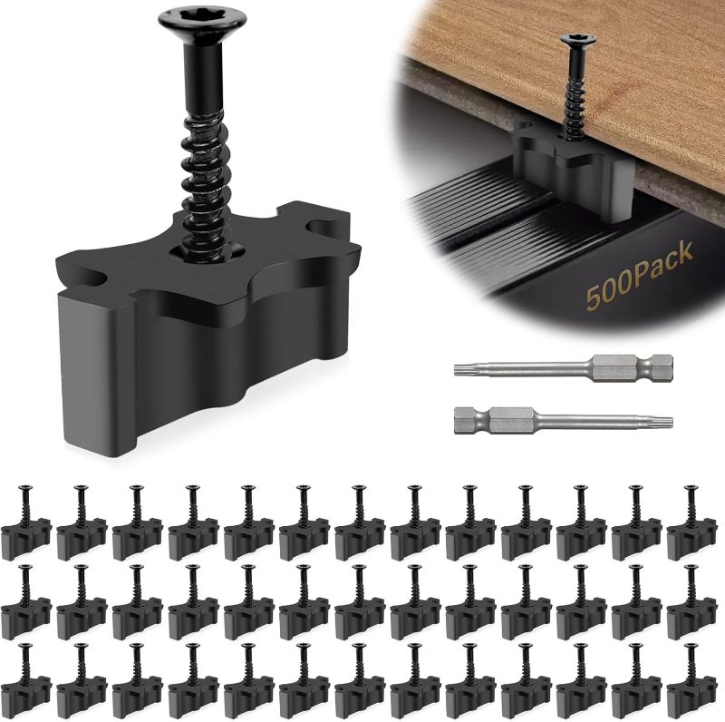 Photo 1 of 500 Pack Hidden Deck Fasteners for Composite Decking Board, Composite Decking Clips with Metal Deck Screws, Universal Composite Hideaway Fasteners Plastic Clips for Deck Boards