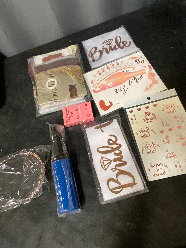 Photo 1 of Bachelorette Party Decorations, Bride to Be Sash, Veil, Rhinestone Tiara, Dare Cards, Photo Booth Props, Foil Curtains, Tattoos, Rose Gold Bridal Shower Party Supplies Decor