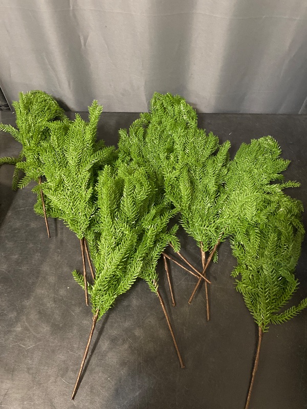 Photo 1 of 12 Pcs Christmas Norfolk Pine Branches - 18" Artificial Norfolk Branch Faux Stem Greenery Pine Picks for Vase DIY Crafts Christmas Garland Wreath Making Home Decor
