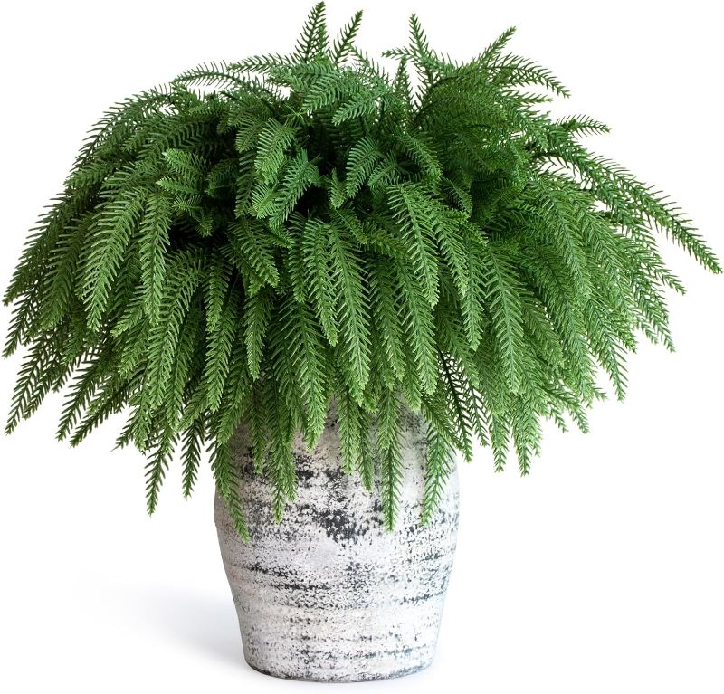 Photo 1 of 12 Pcs Christmas Norfolk Pine Branches - 18" Artificial Norfolk Branch Faux Stem Greenery Pine Picks for Vase DIY Crafts Christmas Garland Wreath Making Home Decor