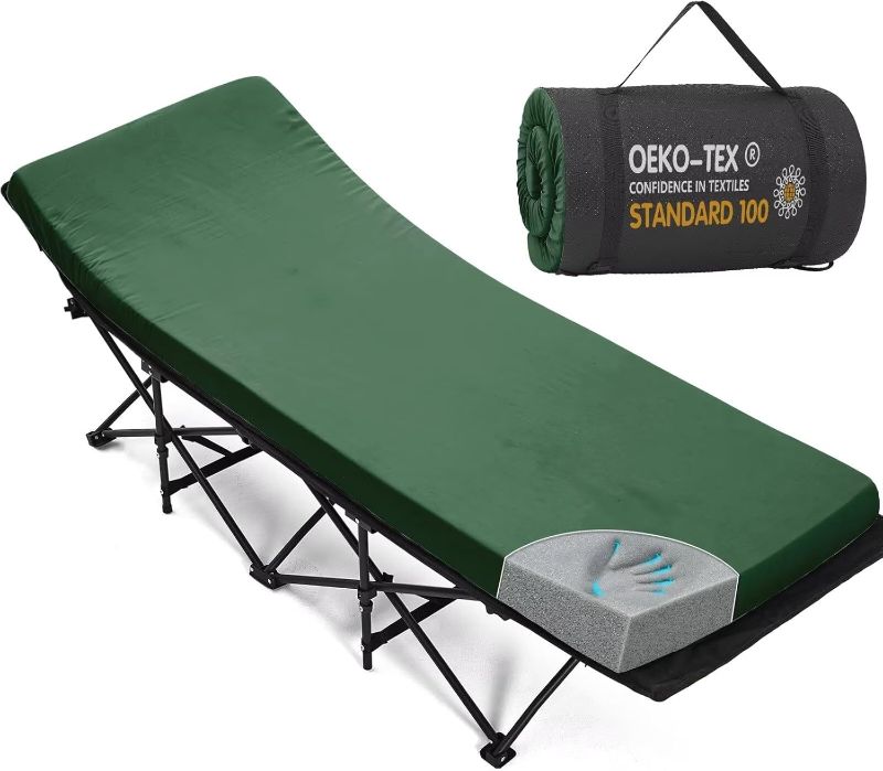 Photo 1 of Camping Cot Mattress 2in Memory Foam Sleeping Pad,Soft Warm Non-Slip Camping Mattress Topper with Retaining for Adults,Portable Roll up Pad for Travel(75 x30) only Mattress