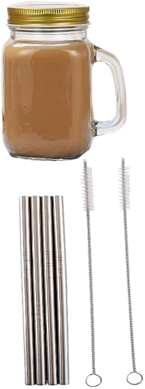 Photo 1 of 2 Item Kitchen/Dining Bundle | Stainless Steel 6-Inch Drinking Straws with 2 Brushes + 500ml/17oz Empty Clear Glass Mason Jar