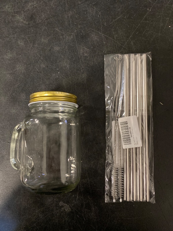 Photo 1 of 2 Item Kitchen/Dining Bundle | Stainless Steel 6-Inch Drinking Straws with 2 Brushes + 500ml/17oz Empty Clear Glass Mason Jar