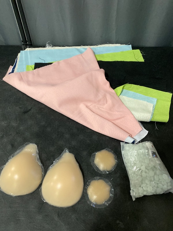 Photo 1 of 3 Item Mixed Lots Bundle | Sticky Bra Silicone Adhesive Bra + 7 Sheets Embroidery Fabric, Glow in The Dark Pebbles
