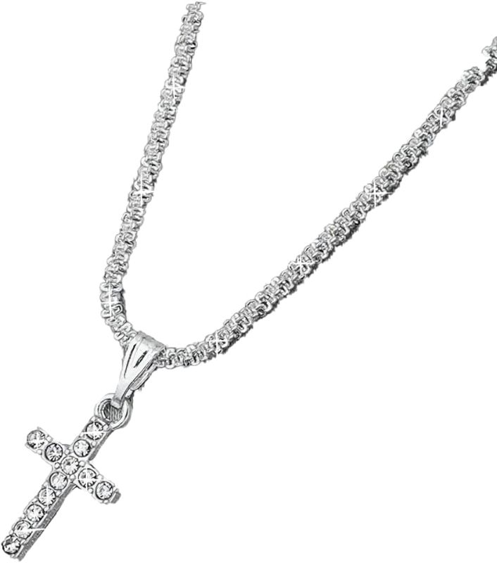 Photo 1 of Charm Sparkling Necklace Cross 14K Silver Plated Fully Studded with Diamonds Luxurious Exquisite Style Silver Jewelry Lobster Clasp Adjustable Extender