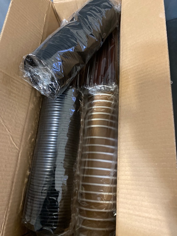 Photo 1 of 100 PACK 12OZ Disposable Cups with Lids and Stirrers, To Go Coffee Cups with Lids Leak Proof, Coffee Design Brown Paper Cups for Cold/Hot Beverage Chocolate Cocoa