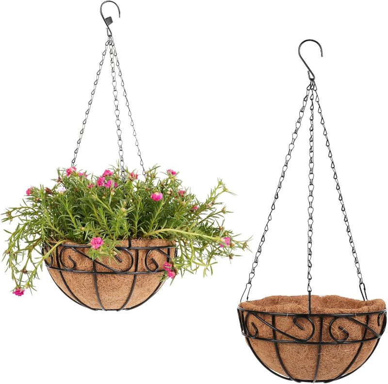 Photo 1 of 2 Pack 12 inch Metal Hanging Baskets for Plants Outdoor, Hanging Planters Basket with Coco Liners, Hanging Baskets Flower Pots for Garden, Patio, Deck, Porch Plants