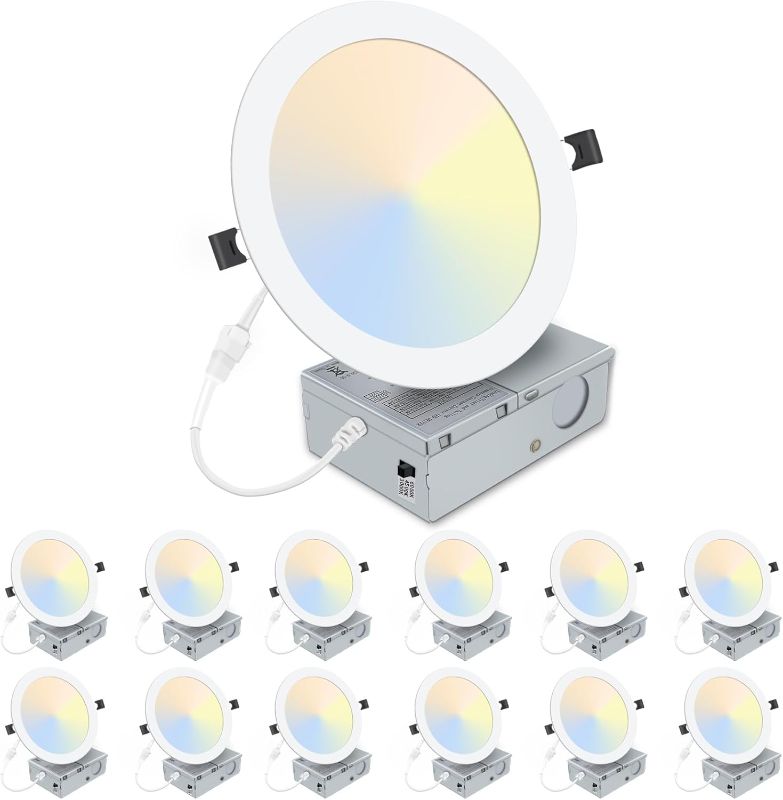 Photo 1 of 12 Pack 8 Inch LED Recessed Lighting with Junction Box Ultra-Thin, 3000K/4500K/6000K Selectable, 8" Dimmable Canless LED Downlight, 1800LM CRI80 High Brightness 5%-100% Recessed Light