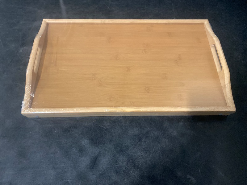 Photo 1 of Breakfast Bed Tray for Eating - Raised Food Table Up to 9.5" on Lap Sofa - Adjustable Bamboo Serving Tray - Portable Snack Platter with Folding Legs Ideal for Bedroom Picnic
