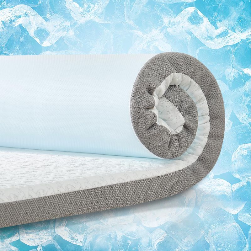 Photo 1 of 3 Inch Cooling Mattress Topper Queen, Ice Silk with Gel-Infused 40D Memory Foam Bed Topper Pad with Removable Soft Cover, Pressure Relief & Non-Slip