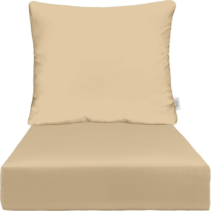 Photo 1 of Deep Seating Cushion with Pillow Back | 24” x 27” Seat | All-Weather Spun Fabric | Water and Fade-Resistant | Outdoor Chair Cushion Set for Patio Furniture | Tan