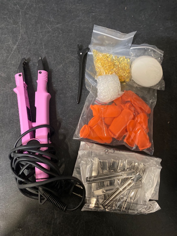 Photo 1 of Hair Extensions Iron Fusion Keratin Hair Extensions Heat Tool Heat Connector Wand with Fusion Glue Protector Template Hair Clip Finger Protector 2 Bag Keratin Glue Granule Bead(Purple)