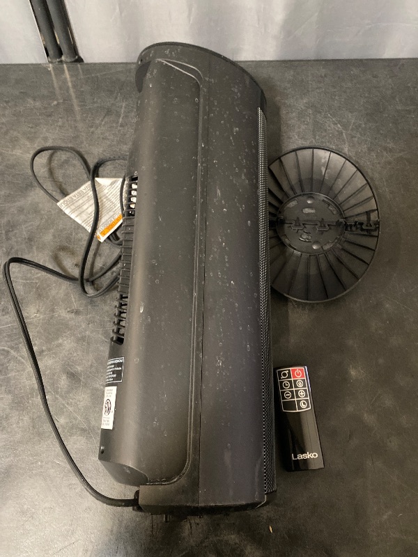 Photo 1 of 1500W 22 in. Black Indoor Electric Tower Ceramic Forced Air Ceramic Space Heater with Child Lock, 3-Speeds, and Remote