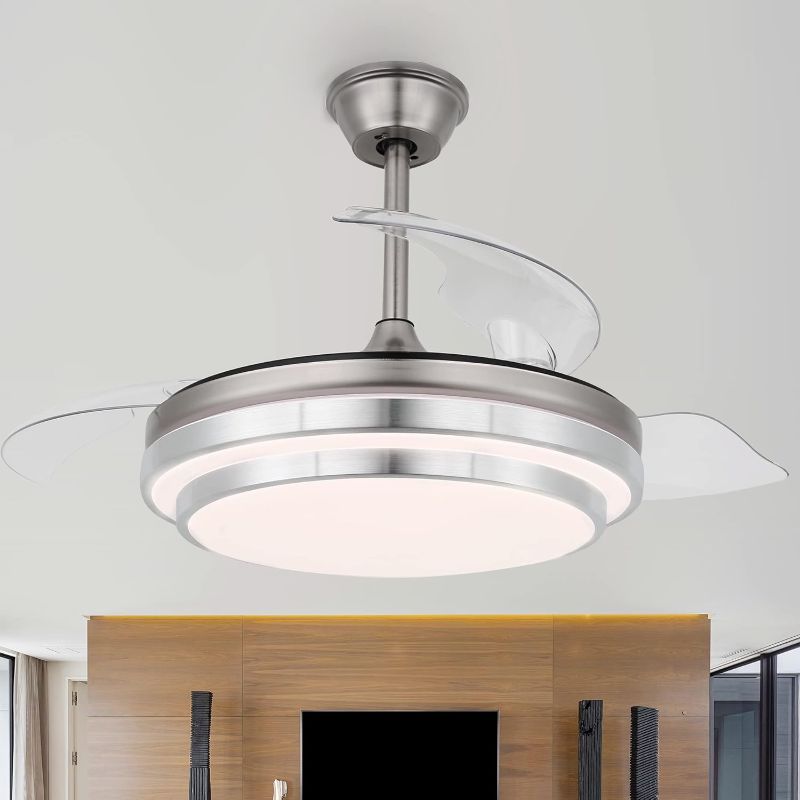 Photo 1 of 42" Retractable Ceiling Fan with Lights and Remote,Low Noise DC Motor,6 Speed,Modern Ceiling Fan in 3 Color Changeable for Dining Room Bedroom Living Room