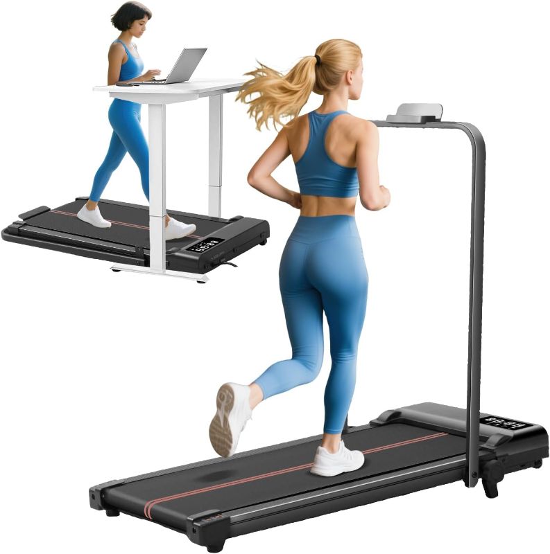 Photo 1 of Foldable Walking Pad Treadmill with Incline and Handle Bar, Folding Electric Small Treadmills with Handles for Home Small, Compact Portable Under The Desk Treadmill with Incline, 320LB Capacity