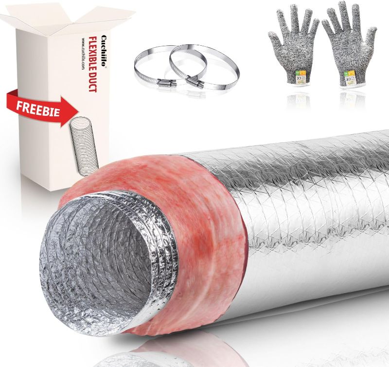 Photo 1 of 4 Inch Insulated Flexible Duct,HVAC Insulation Duct,25 Feet Insulated Duct,4 in Insulated Duct Hose, R6.0 Air Flexible Duct Aluminum Hose 4''25' Long,for HVAC Flex Ductowrk