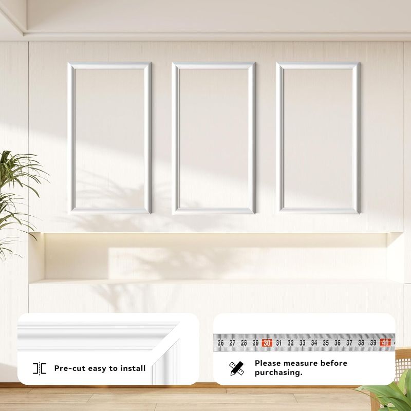 Photo 1 of PALMPOP Peel and Stick Wall Molding Kit of 3 Frames,Premade Accent Wainscoting Panels, Ready to Molding Trim for Living Room Bedroom Corridor Home Interior Wall Panel Decor (24x16in)