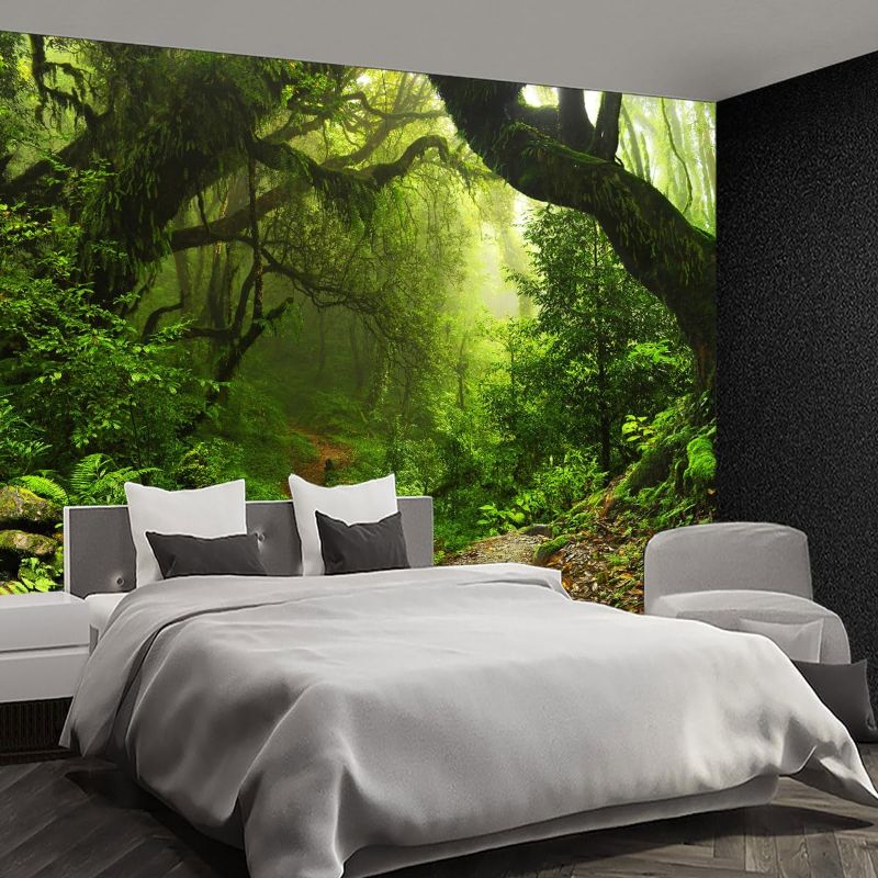 Photo 1 of 137“x 96" Nature Forest Tree Mural Woodland Landscape Backgrounds Cottage Jungle Wallpaper Extra Large Wall murals for Bedroom Living Room?not Peel and Stick)