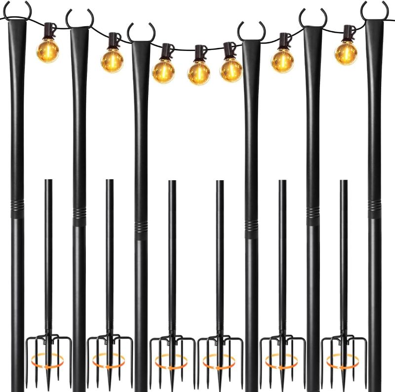 Photo 1 of 6 Pack String Light Poles for Outside, Heavy-Duty Metal Light Poles for Outdoor String Lights with Fork, Adjustable Lighting Accessories for Patio Decor Backyard Yard Pergola Garden Decorations
