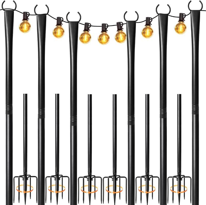Photo 1 of 6 Pack String Light Poles for Outside, Heavy-Duty Metal Light Poles for Outdoor String Lights with Fork, Adjustable Lighting Accessories for Patio Decor Backyard Yard Pergola Garden Decorations